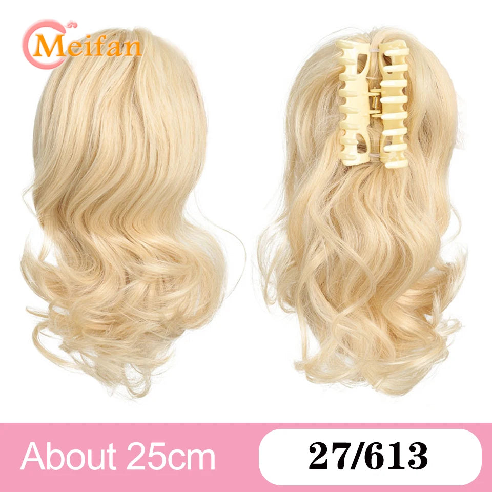 Wavy Curly Claw Clip Ponytail | Natural-Looking Hair Bun Extension in Blonde, Brown &amp; Black | False Pigtail for Women - Smooth Wigs