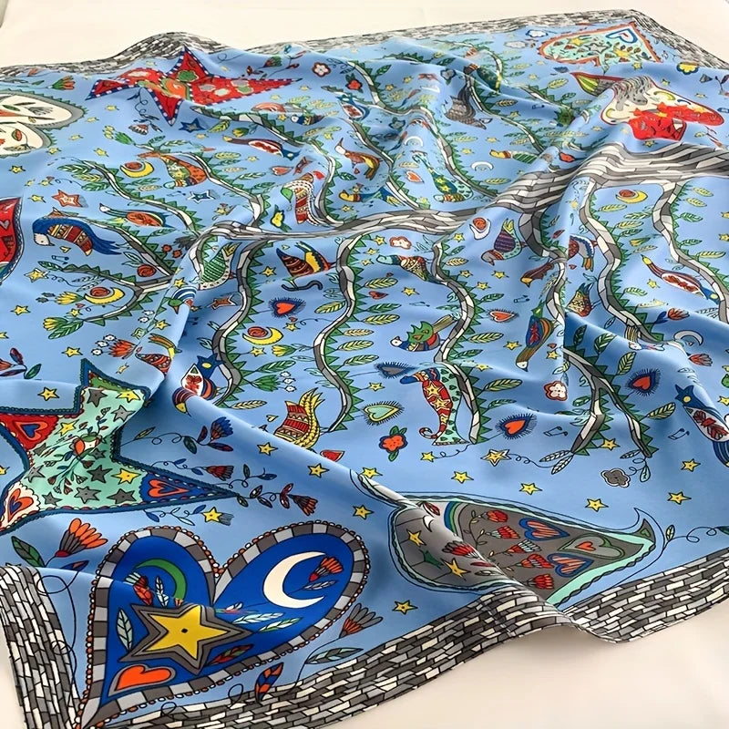 90x90cm Luxury Twill Silk-Feel Scarf | Women's Head Wrap &amp; Shawl with Elegant Hair Tree Print | Versatile Neck Scarf - Smooth Wigs
