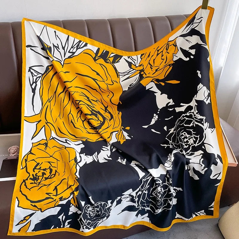 90x90cm Luxury Twill Silk-Feel Scarf | Women's Head Wrap &amp; Shawl with Elegant Hair Tree Print | Versatile Neck Scarf - Smooth Wigs