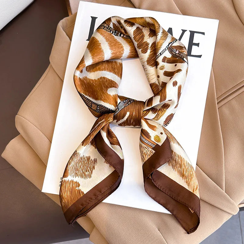 2025 Luxury Silk Leopard Print Scarf | Women's Square Beach Wrap &amp; Headband | Versatile Echarpe Shawl - Smooth Wigs