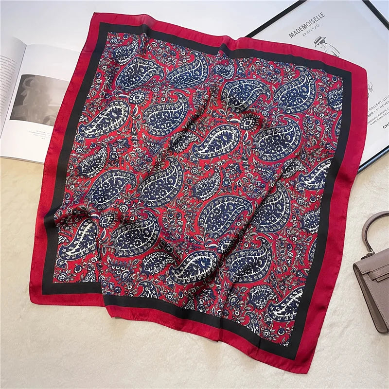 Paisley Print Square Scarf | Soft Satin Bandana &amp; Vintage Head Wrap | Windproof Beach Shawl - Smooth Wigs