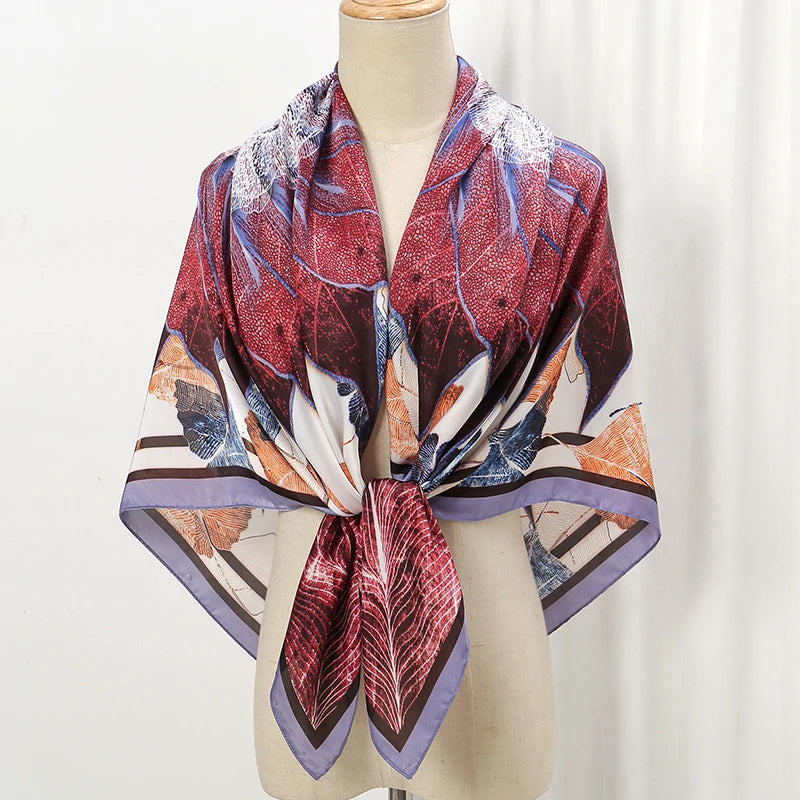 110cm Luxury Silk Square Scarf | Women's Large Shawl &amp; Hijab | 2025 Designer Print Beach Wrap &amp; Foulard Echarpe - Smooth Wigs