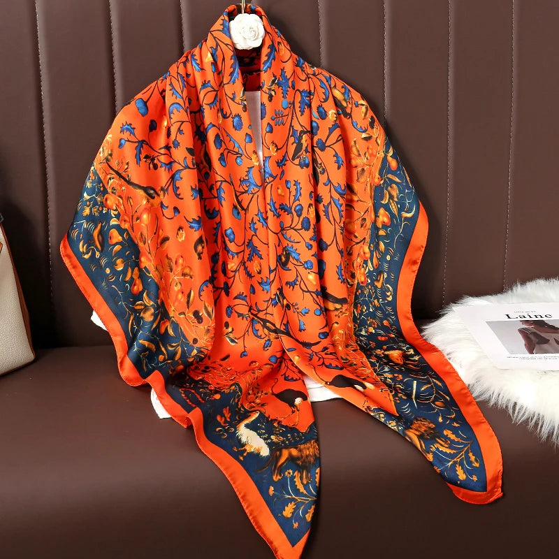 110cm Luxury Silk Square Scarf | Women's Large Shawl &amp; Hijab | 2025 Designer Print Beach Wrap &amp; Foulard Echarpe - Smooth Wigs