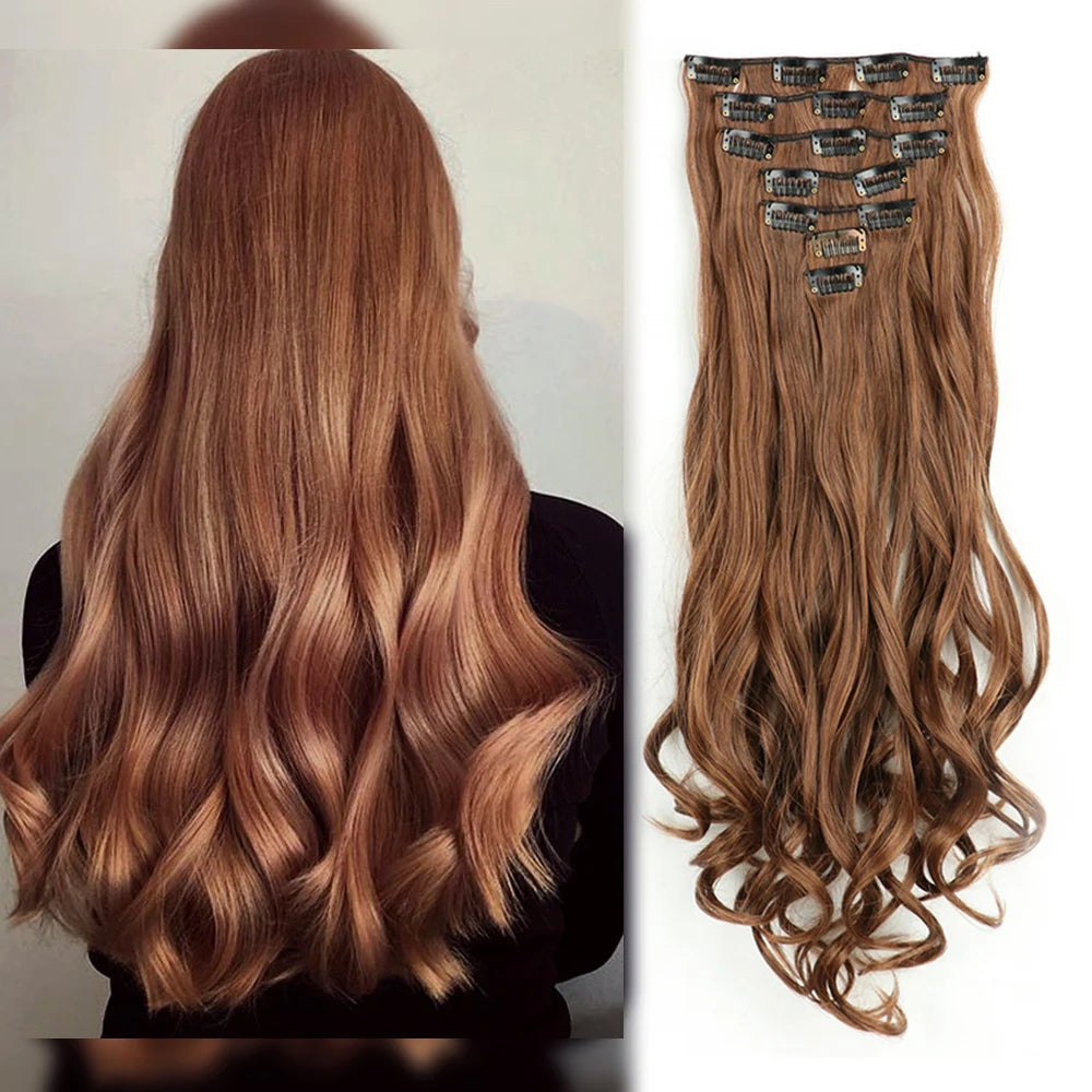 7-Piece 22-Inch Clip-In Hair Extensions | Long Curly Wavy Synthetic Hair Pieces | Natural-Looking Full Head Extensions for Women & Girls - Smooth Wigs