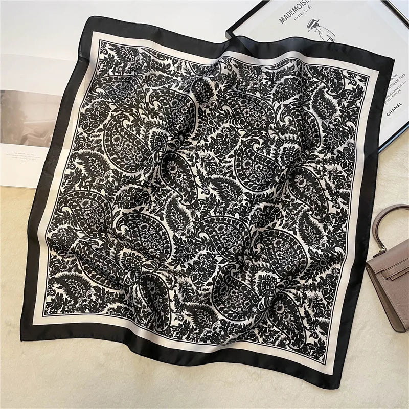 Paisley Print Square Scarf | Soft Satin Bandana &amp; Vintage Head Wrap | Windproof Beach Shawl - Smooth Wigs