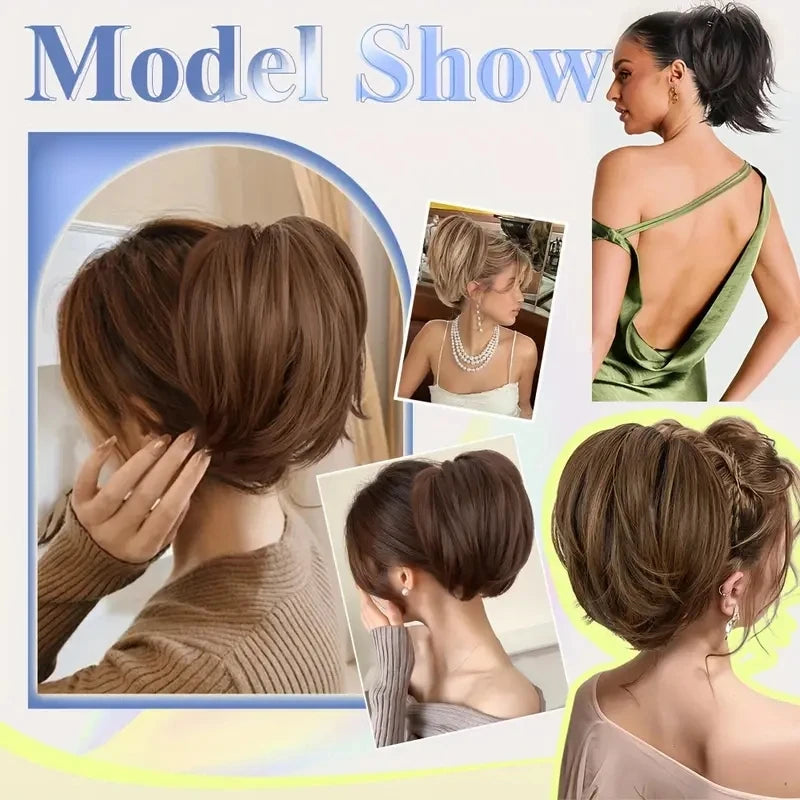 Messy Bun Hairpiece | Short Straight Chignon Ponytail with Claw Clip | Tousled Updo Extensions for Women - Smooth Wigs