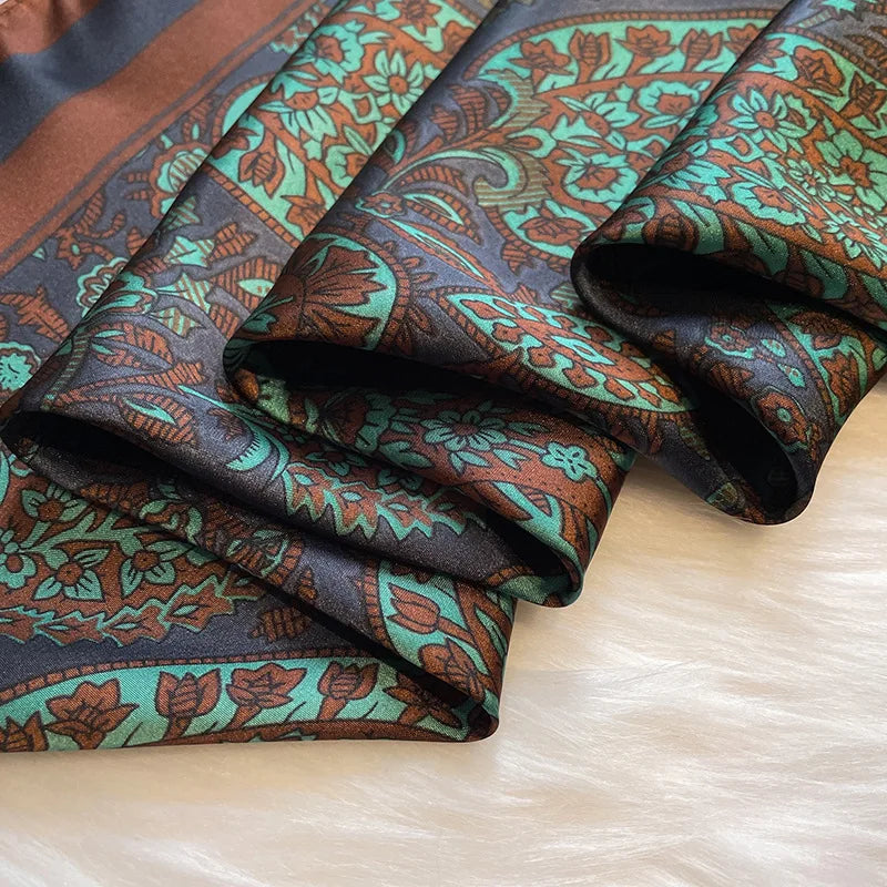 Paisley Print Square Scarf | Soft Satin Bandana &amp; Vintage Head Wrap | Windproof Beach Shawl - Smooth Wigs