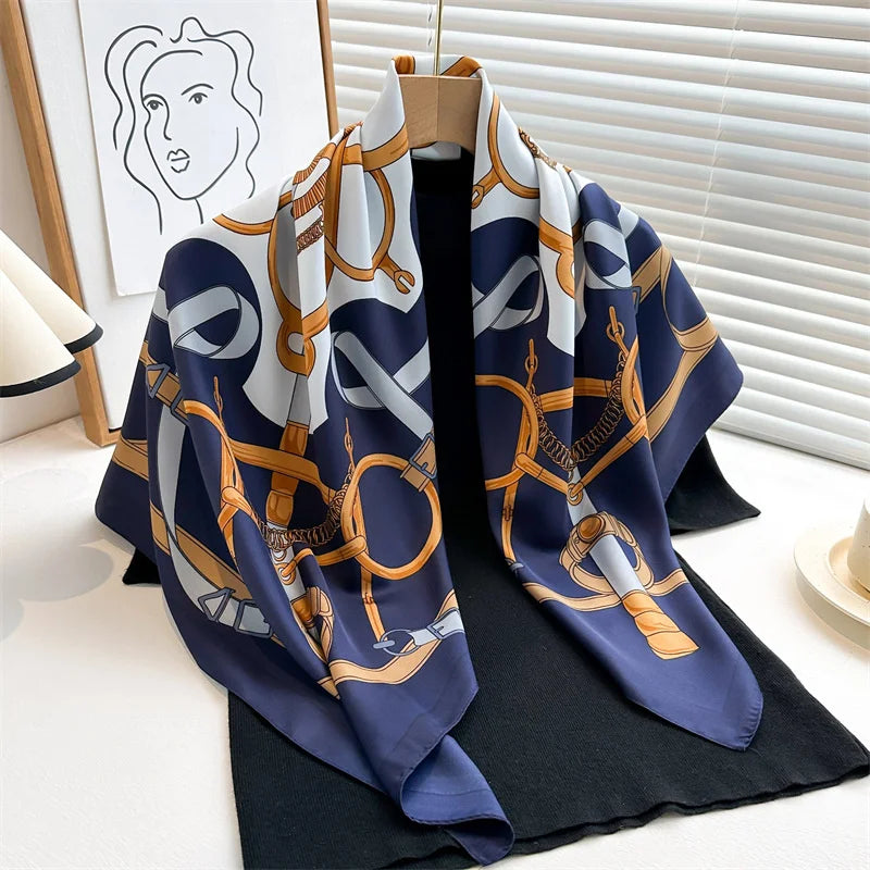 90x90cm Luxury Twill Silk-Feel Scarf | Women's Head Wrap &amp; Shawl with Elegant Hair Tree Print | Versatile Neck Scarf - Smooth Wigs