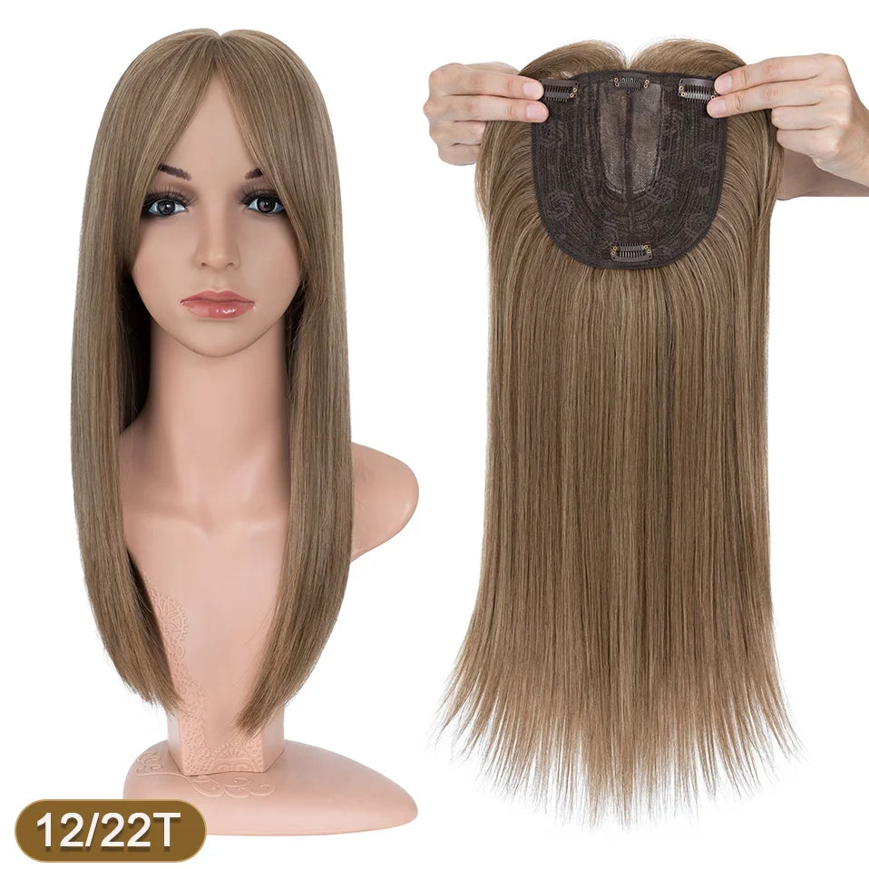18-Inch Straight Hair Topper with Bangs | Synthetic Hairpiece for Adding Volume &Coverage | Women's Hair Extension Solution - Smooth Wigs