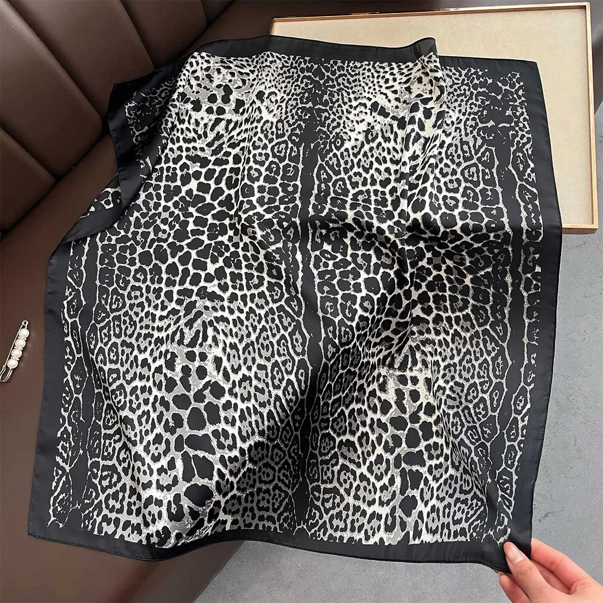 Luxury Leopard Print Square Scarf | Soft Satin Bandana & Vintage Head Wrap | Windproof Shawl for Travel& Beach - Smooth Wigs