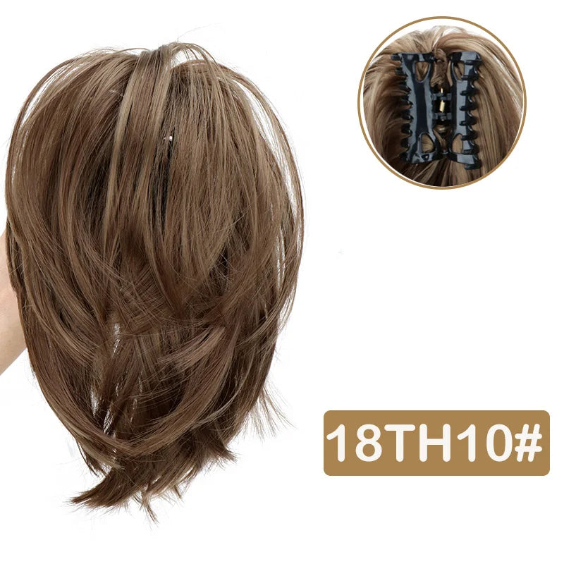 Messy Bun Hairpiece | Short Straight Chignon Ponytail with Claw Clip | Tousled Updo Extensions for Women - Smooth Wigs