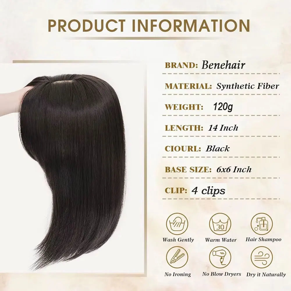 Benehair 14'' &amp; 18'' Synthetic Hair Toppers with Bangs | 6x6 Clip-In Top Hairpiece | Long Straight Wig Extensions for Women by SmoothWigs - Smooth Wigs
