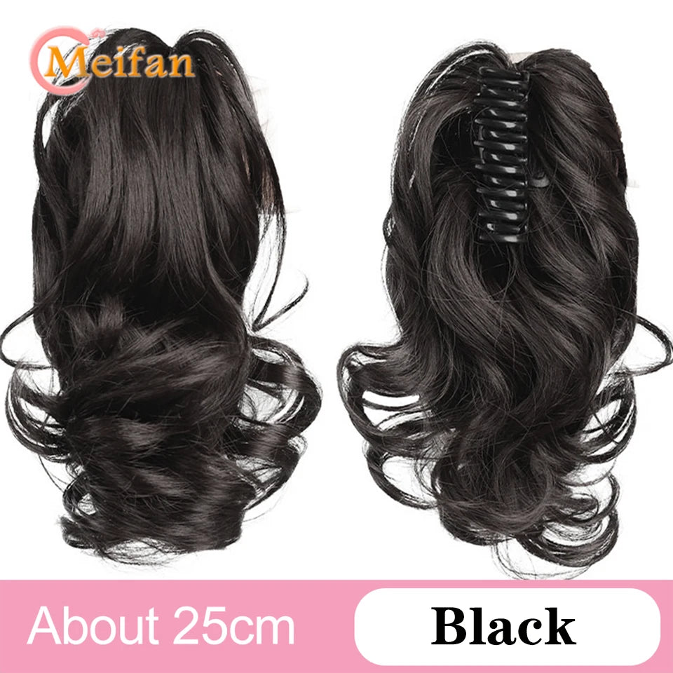 Wavy Curly Claw Clip Ponytail | Natural-Looking Hair Bun Extension in Blonde, Brown &amp; Black | False Pigtail for Women - Smooth Wigs