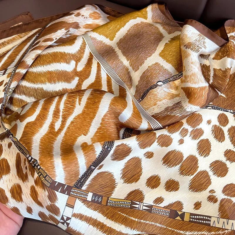 2025 Luxury Silk Leopard Print Scarf | Women's Square Beach Wrap &amp; Headband | Versatile Echarpe Shawl - Smooth Wigs