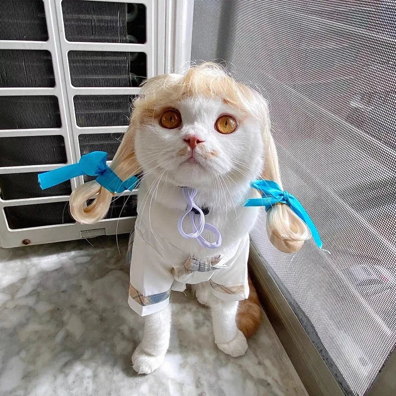 Funny Pet Wigs for Cosplay | Dog &Cat Cross-Dressing Hats | Perfect for Halloween &amp; Christmas - Smooth Wigs