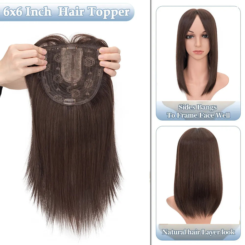 Benehair 14'' &amp; 18'' Synthetic Hair Toppers with Bangs | 6x6 Clip-In Top Hairpiece | Long Straight Wig Extensions for Women by SmoothWigs - Smooth Wigs