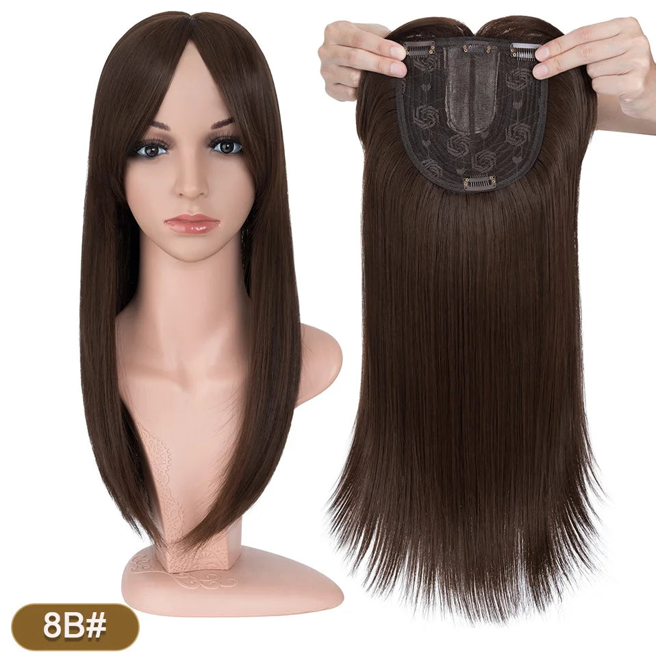 18-Inch Straight Hair Topper with Bangs | Synthetic Hairpiece for Adding Volume &Coverage | Women's Hair Extension Solution - Smooth Wigs