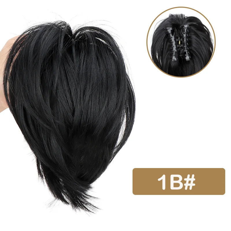 Messy Bun Hairpiece | Short Straight Chignon Ponytail with Claw Clip | Tousled Updo Extensions for Women - Smooth Wigs