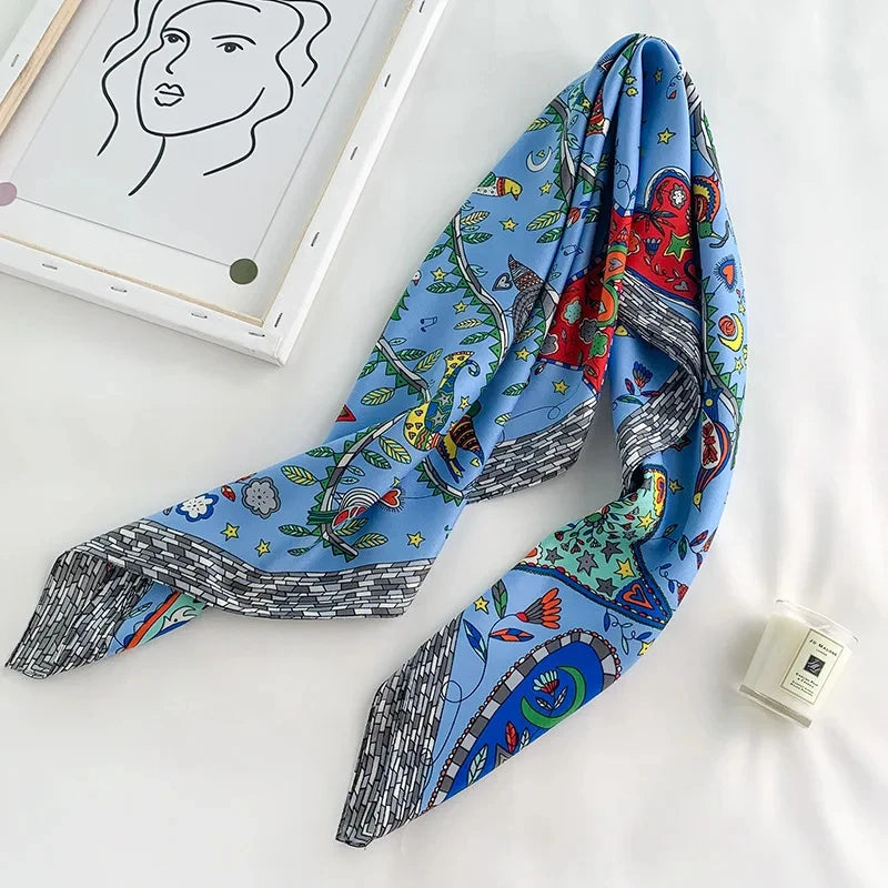 90x90cm Luxury Twill Silk-Feel Scarf | Women's Head Wrap &amp; Shawl with Elegant Hair Tree Print | Versatile Neck Scarf - Smooth Wigs