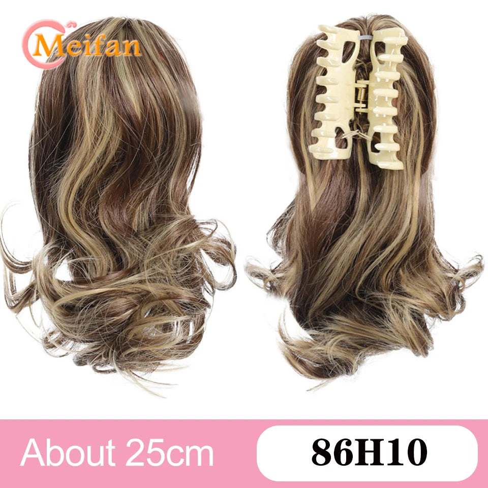 Wavy Curly Claw Clip Ponytail | Natural-Looking Hair Bun Extension in Blonde, Brown &amp; Black | False Pigtail for Women - Smooth Wigs