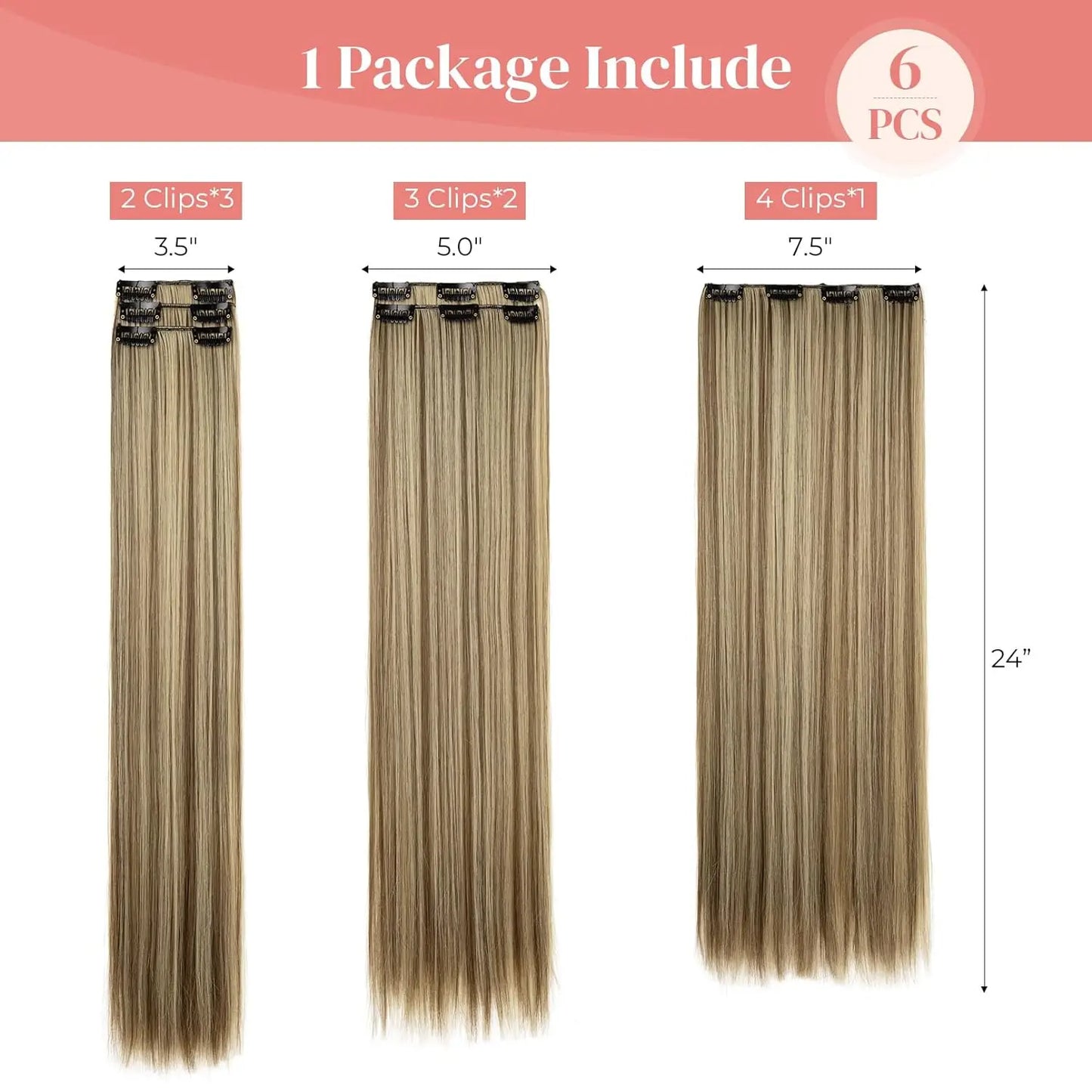 Clip-In Hair Extensions | Thick Long Lace Weft Synthetic Hairpieces for Women | Lightweight &amp; Easy to Style - Smooth Wigs