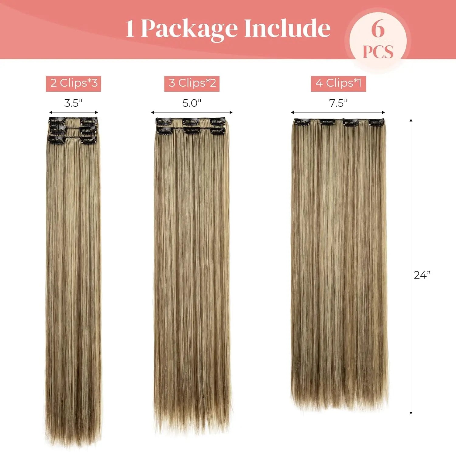 Clip-In Hair Extensions | Thick Long Lace Weft Synthetic Hairpieces for Women | Lightweight &amp; Easy to Style - Smooth Wigs