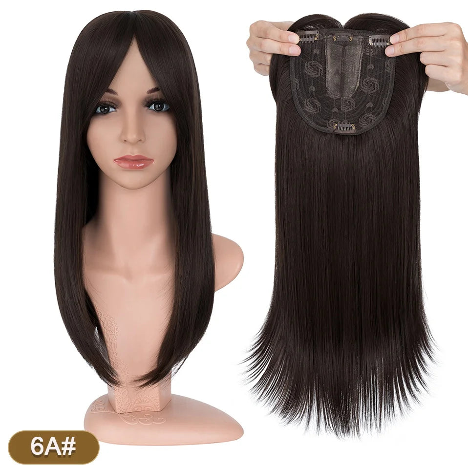 18-Inch Straight Hair Topper with Bangs | Synthetic Hairpiece for Adding Volume &Coverage | Women's Hair Extension Solution - Smooth Wigs