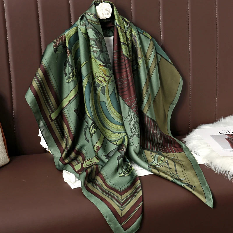 110cm Luxury Silk Square Scarf | Women's Large Shawl &amp; Hijab | 2025 Designer Print Beach Wrap &amp; Foulard Echarpe - Smooth Wigs