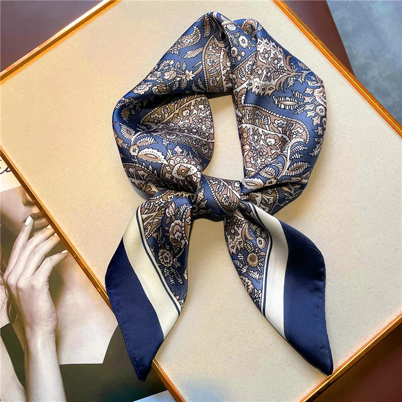 Paisley Print Square Scarf | Soft Satin Bandana &amp; Vintage Head Wrap | Windproof Beach Shawl - Smooth Wigs