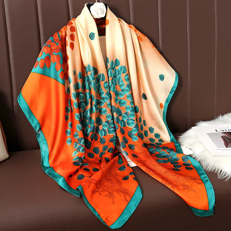 110cm Luxury Silk Square Scarf | Women's Large Shawl &amp; Hijab | 2025 Designer Print Beach Wrap &amp; Foulard Echarpe - Smooth Wigs