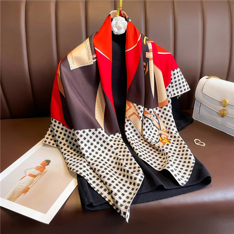 90x90cm Luxury Twill Silk-Feel Scarf | Women's Head Wrap &amp; Shawl with Elegant Hair Tree Print | Versatile Neck Scarf - Smooth Wigs