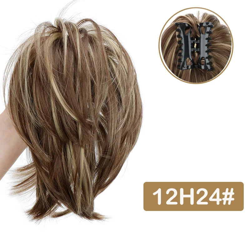 Messy Bun Hairpiece | Short Straight Chignon Ponytail with Claw Clip | Tousled Updo Extensions for Women - Smooth Wigs