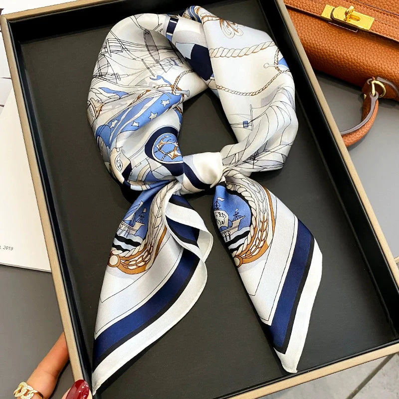 70x70cm Four Seasons Print Silk Scarf | Travel-Friendly Beach Kerchief &amp; Sunscreen Headcloth | Women's Fashion Accessory - Smooth Wigs