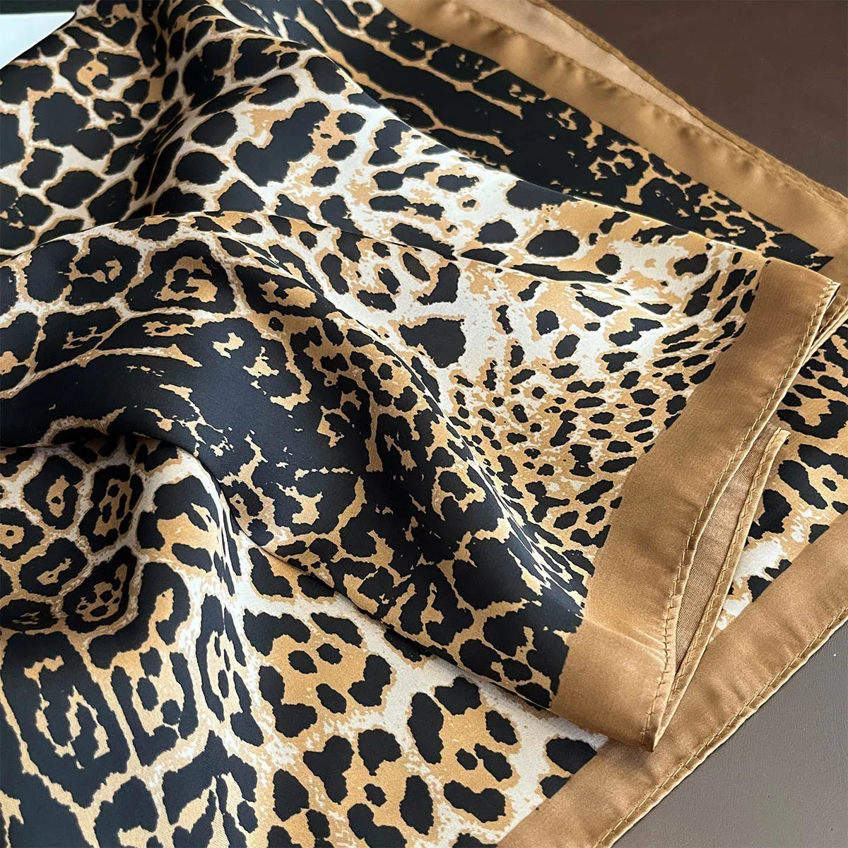 Luxury Leopard Print Square Scarf | Soft Satin Bandana & Vintage Head Wrap | Windproof Shawl for Travel& Beach - Smooth Wigs