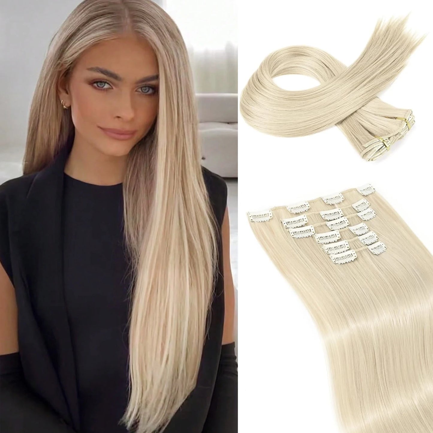 Clip-In Hair Extensions | Thick Long Lace Weft Synthetic Hairpieces for Women | Lightweight &amp; Easy to Style - Smooth Wigs