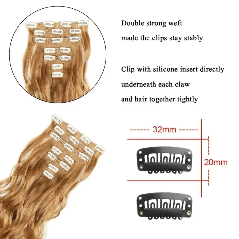 7-Piece 22-Inch Clip-In Hair Extensions | Long Curly Wavy Synthetic Hair Pieces | Natural-Looking Full Head Extensions for Women & Girls - Smooth Wigs