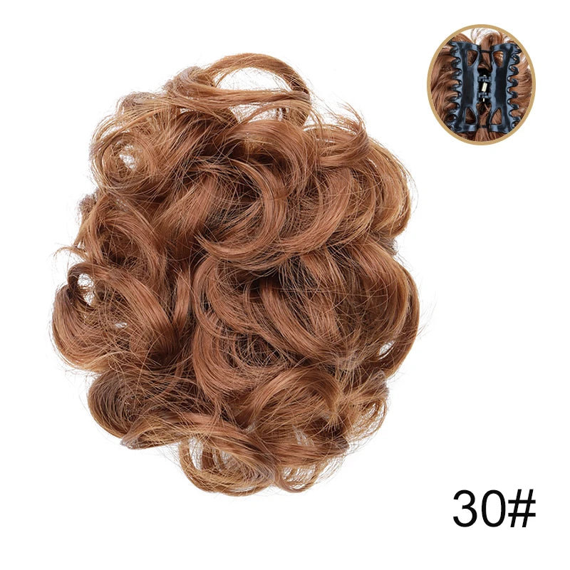 Messy Bun Hairpiece | Short Curly Wavy Chignon Updo with Claw Clip | Black &amp; Blonde Hair Extensions for Women - Smooth Wigs