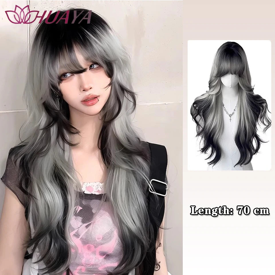 Long Curly White Gold Wig | Full Head Eight-Character Bangs | Nautral Wig with Big Waves by SmoothWigs - Smooth Wigs