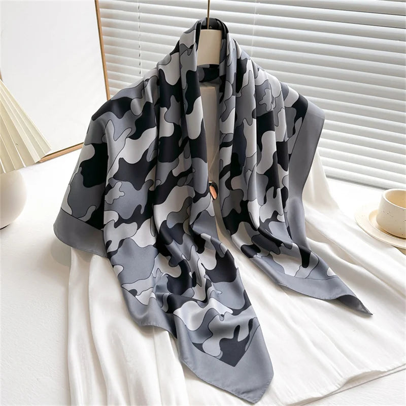 90x90cm Luxury Twill Silk-Feel Scarf | Women's Head Wrap &amp; Shawl with Elegant Hair Tree Print | Versatile Neck Scarf - Smooth Wigs