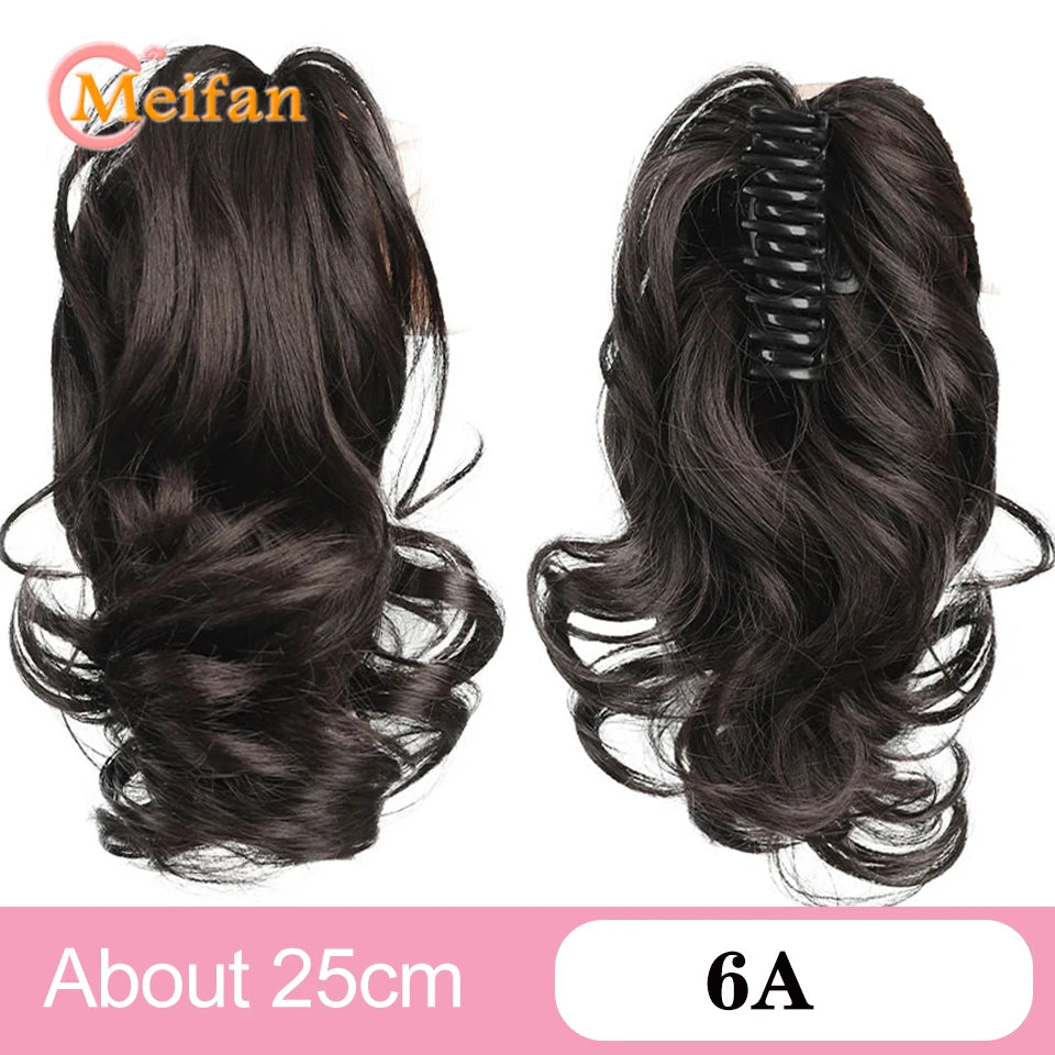 Wavy Curly Claw Clip Ponytail | Natural-Looking Hair Bun Extension in Blonde, Brown &amp; Black | False Pigtail for Women - Smooth Wigs
