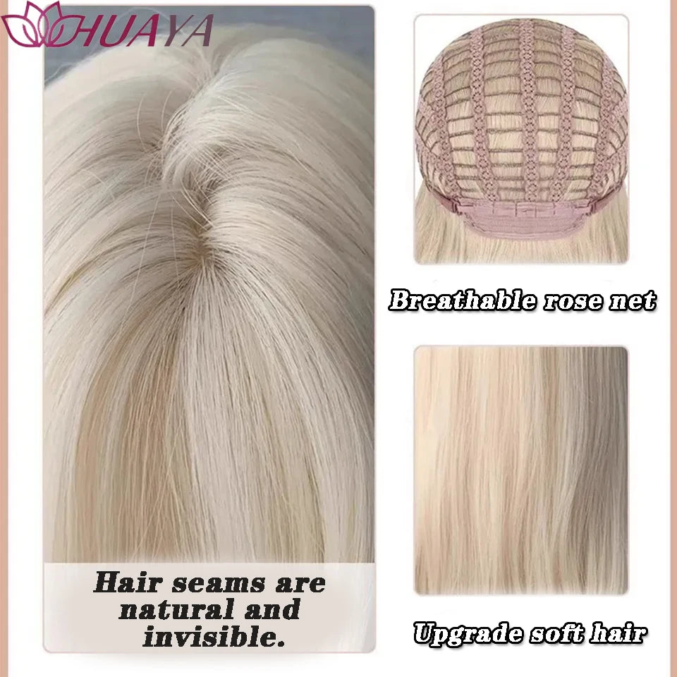 Long Curly White Gold Wig | Full Head Eight-Character Bangs | Nautral Wig with Big Waves by SmoothWigs - Smooth Wigs