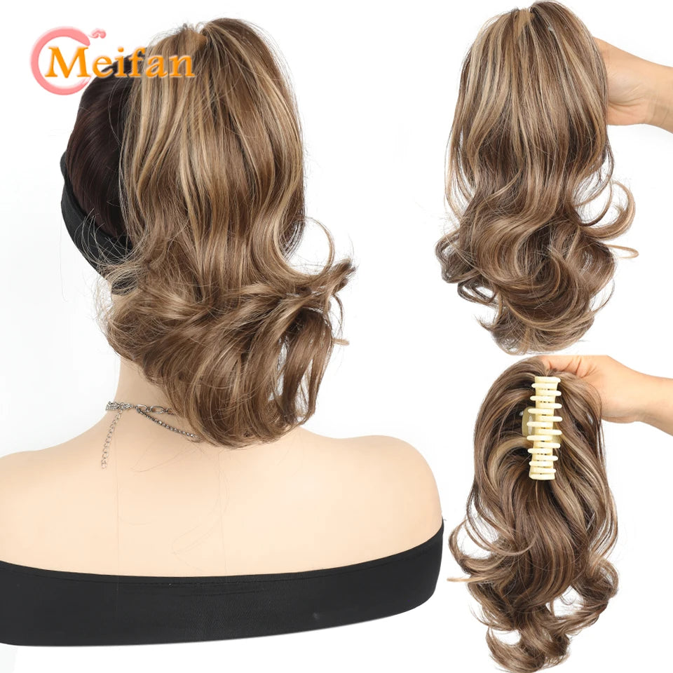 Wavy Curly Claw Clip Ponytail | Natural-Looking Hair Bun Extension in Blonde, Brown &amp; Black | False Pigtail for Women - Smooth Wigs