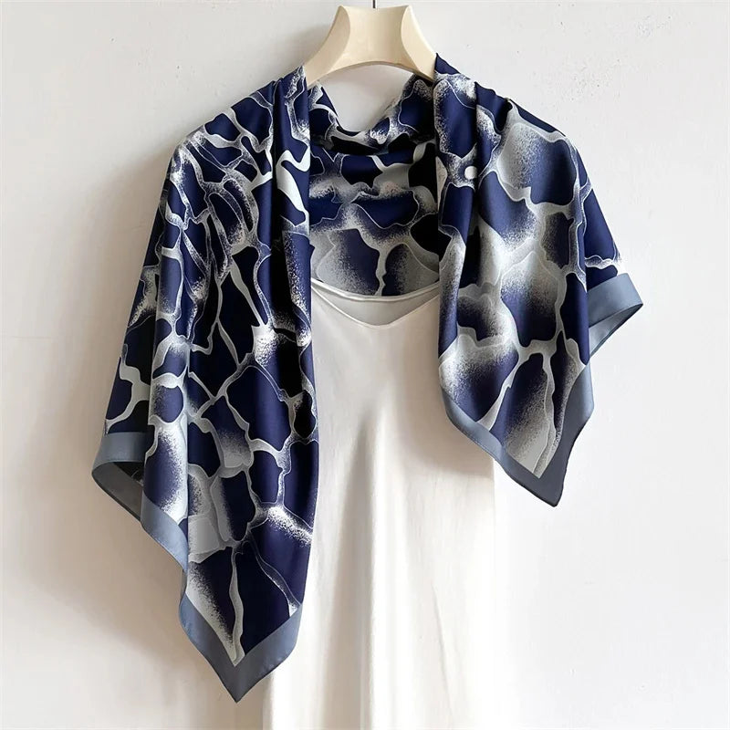 90x90cm Luxury Twill Silk-Feel Scarf | Women's Head Wrap &amp; Shawl with Elegant Hair Tree Print | Versatile Neck Scarf - Smooth Wigs