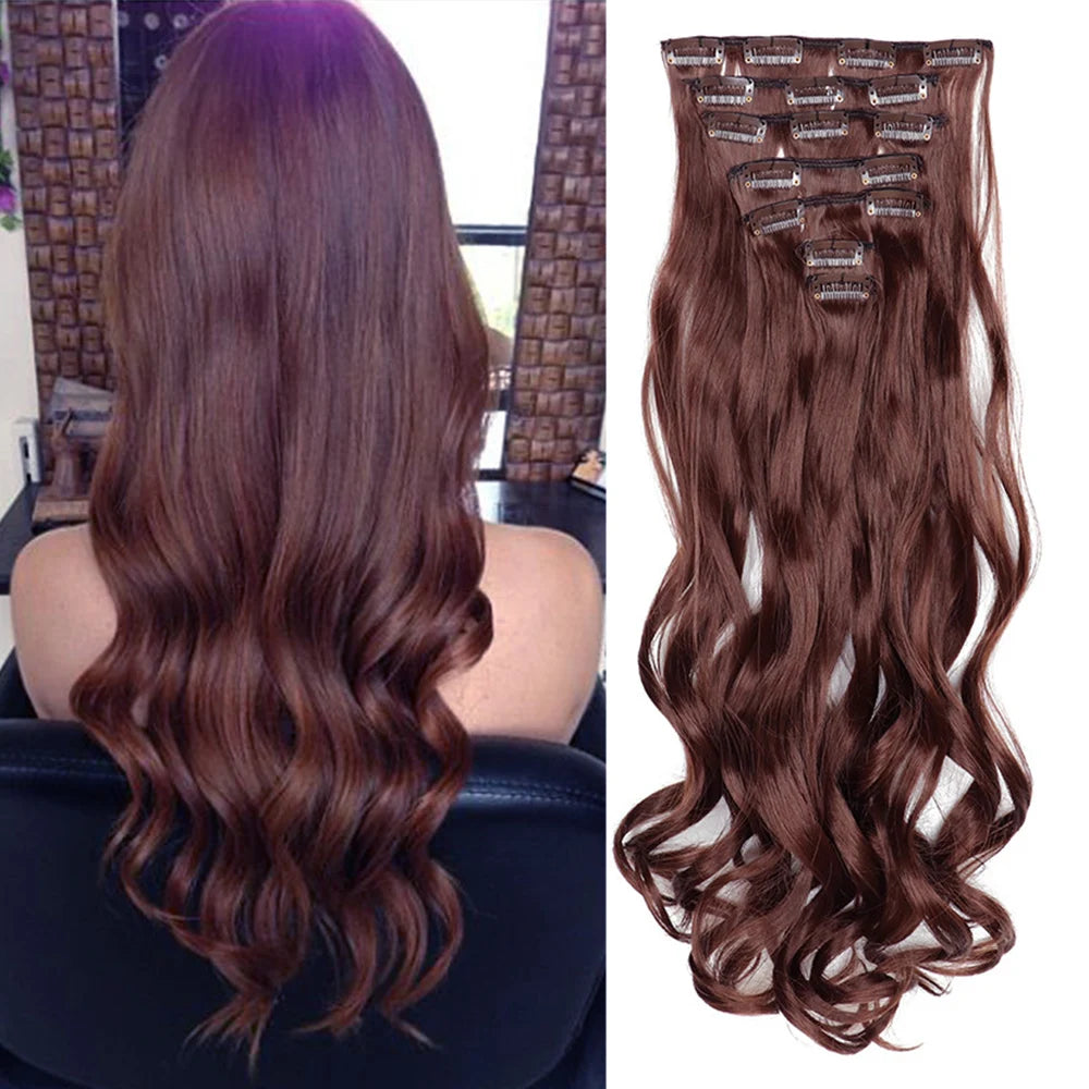 7-Piece 22-Inch Clip-In Hair Extensions | Long Curly Wavy Synthetic Hair Pieces | Natural-Looking Full Head Extensions for Women & Girls - Smooth Wigs
