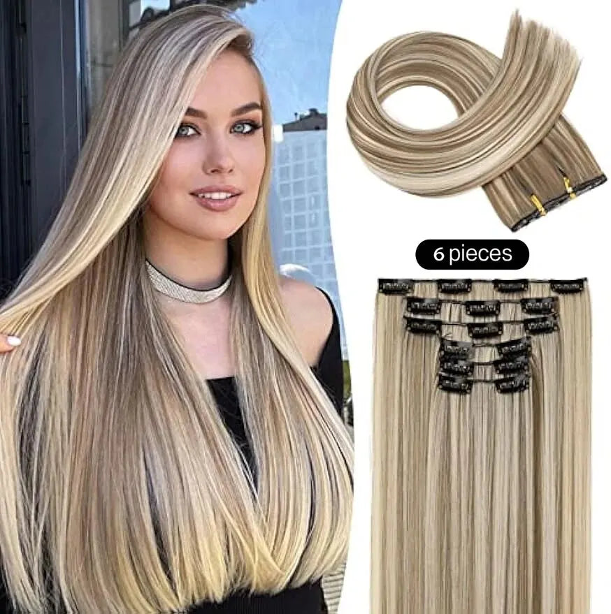 Clip-In Hair Extensions | Thick Long Lace Weft Synthetic Hairpieces for Women | Lightweight &amp; Easy to Style - Smooth Wigs