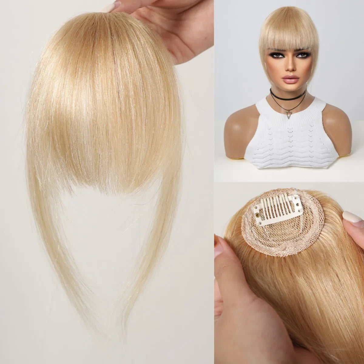 4.5-Inch Platinum Blonde Remy Human Hair Bangs | Clip-In Fringe Hairpiece for Women | 100% Human Hair Bangs Extension - Smooth Wigs