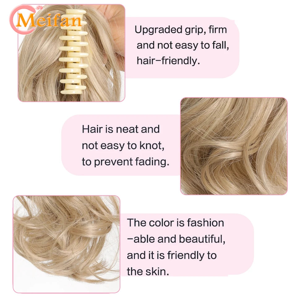 Wavy Curly Claw Clip Ponytail | Natural-Looking Hair Bun Extension in Blonde, Brown &amp; Black | False Pigtail for Women - Smooth Wigs