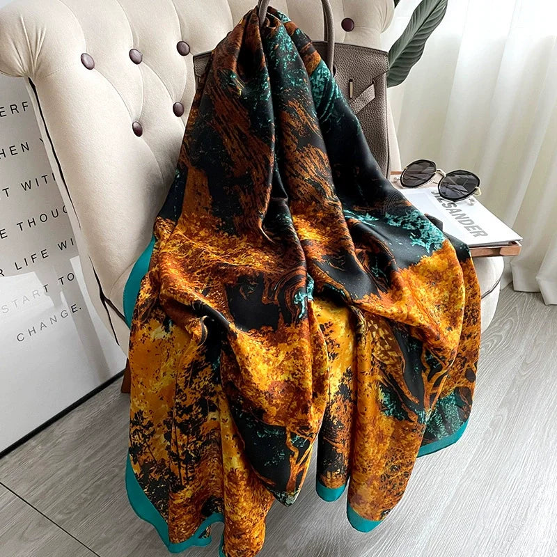 180x90cm Luxury Silk Scarf | Women's Summer Shawl &amp; Beach Wrap | Designer Bandana for Ladies - Smooth Wigs