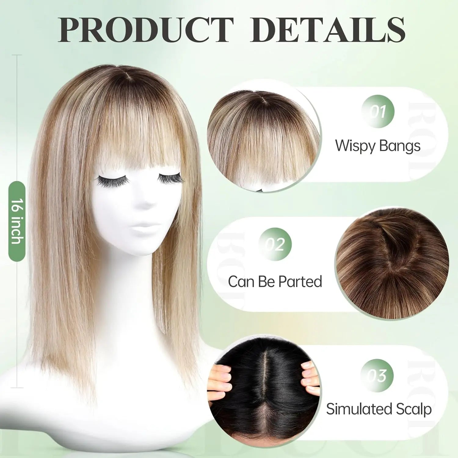 9x9 Inch Human Hair Topper | Large Base Hairpiece with Brown Highlights | 16-Inch Natural Hair Solution by SmoothWigs - Smooth Wigs