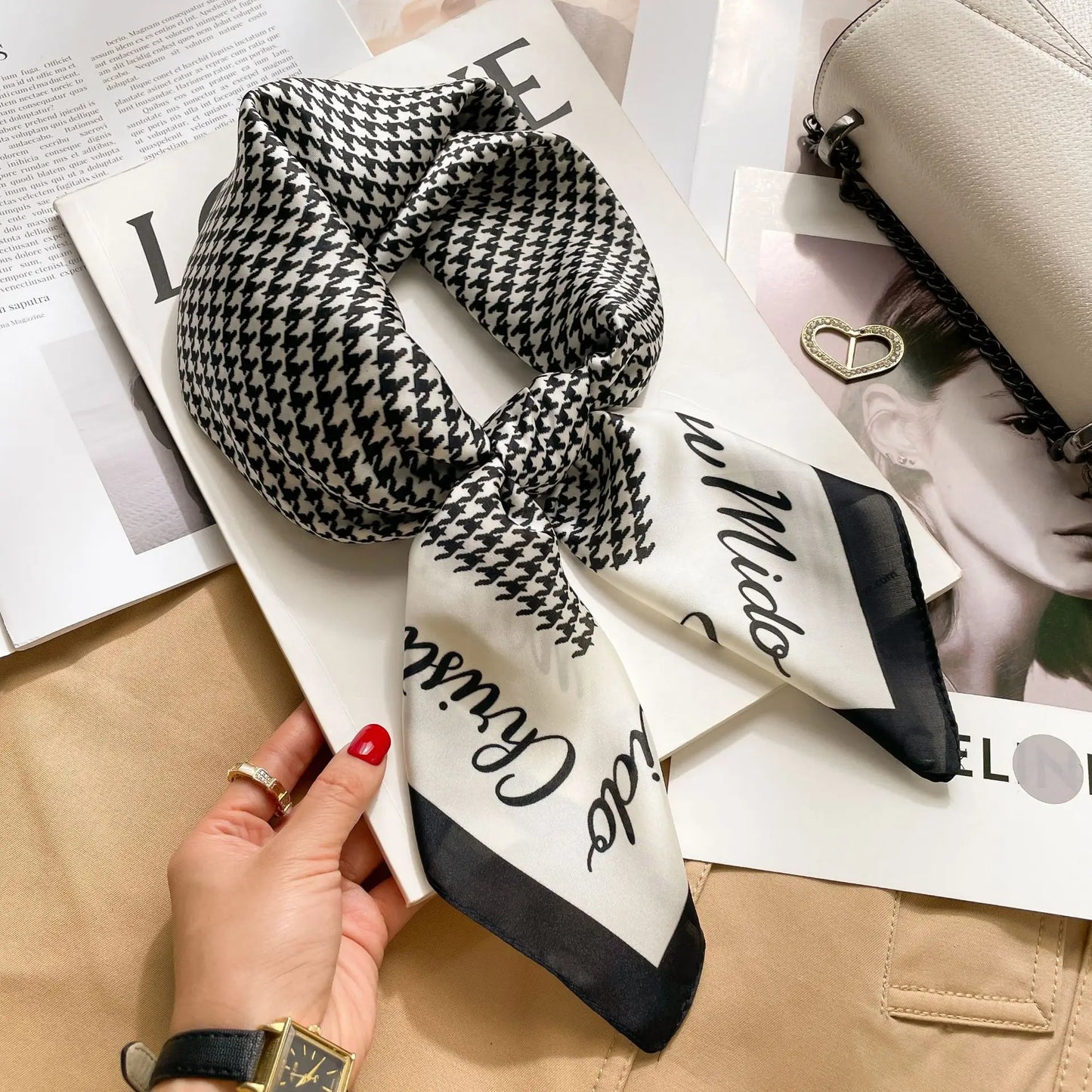 Luxury Satin Print Silk Scarf | Women's Square Neck Scarf &amp; Headwrap | Versatile Beach Bandana - Smooth Wigs
